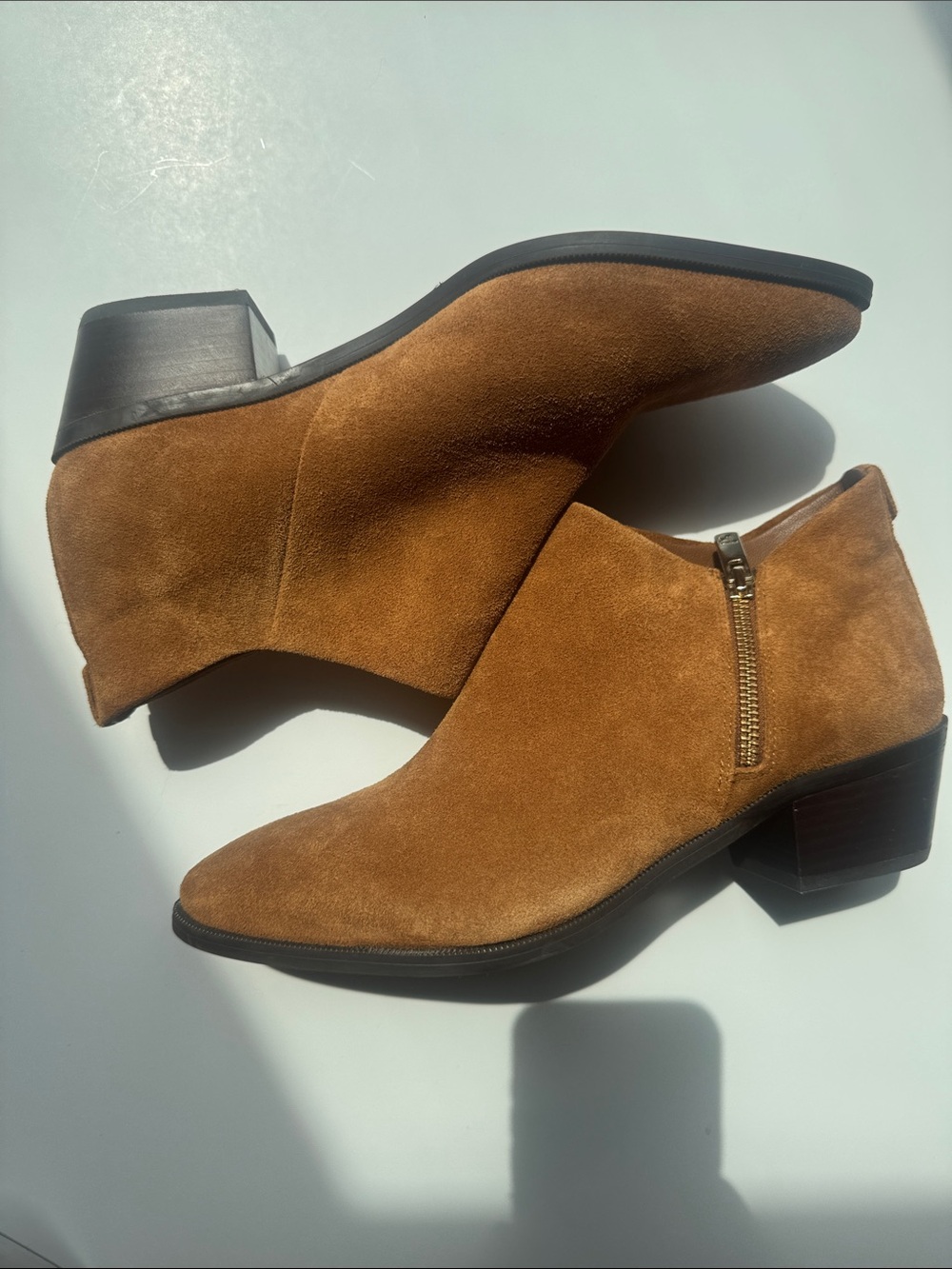NEW! Taryn Rose Sabrina Anthropology Women's Tan Suede Ankle Zip Boots Size 9”